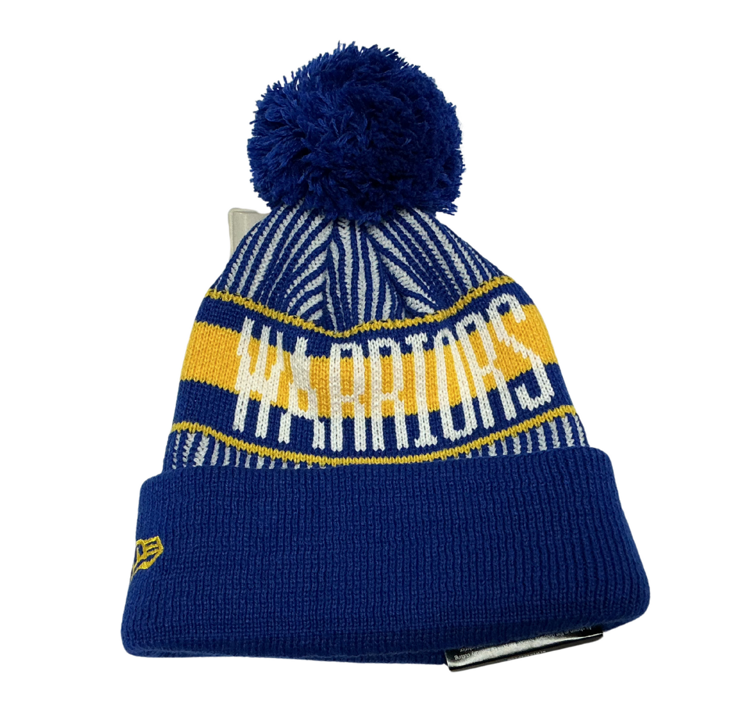New Era Knit Stripped Golden State Warriors Pom Beanie