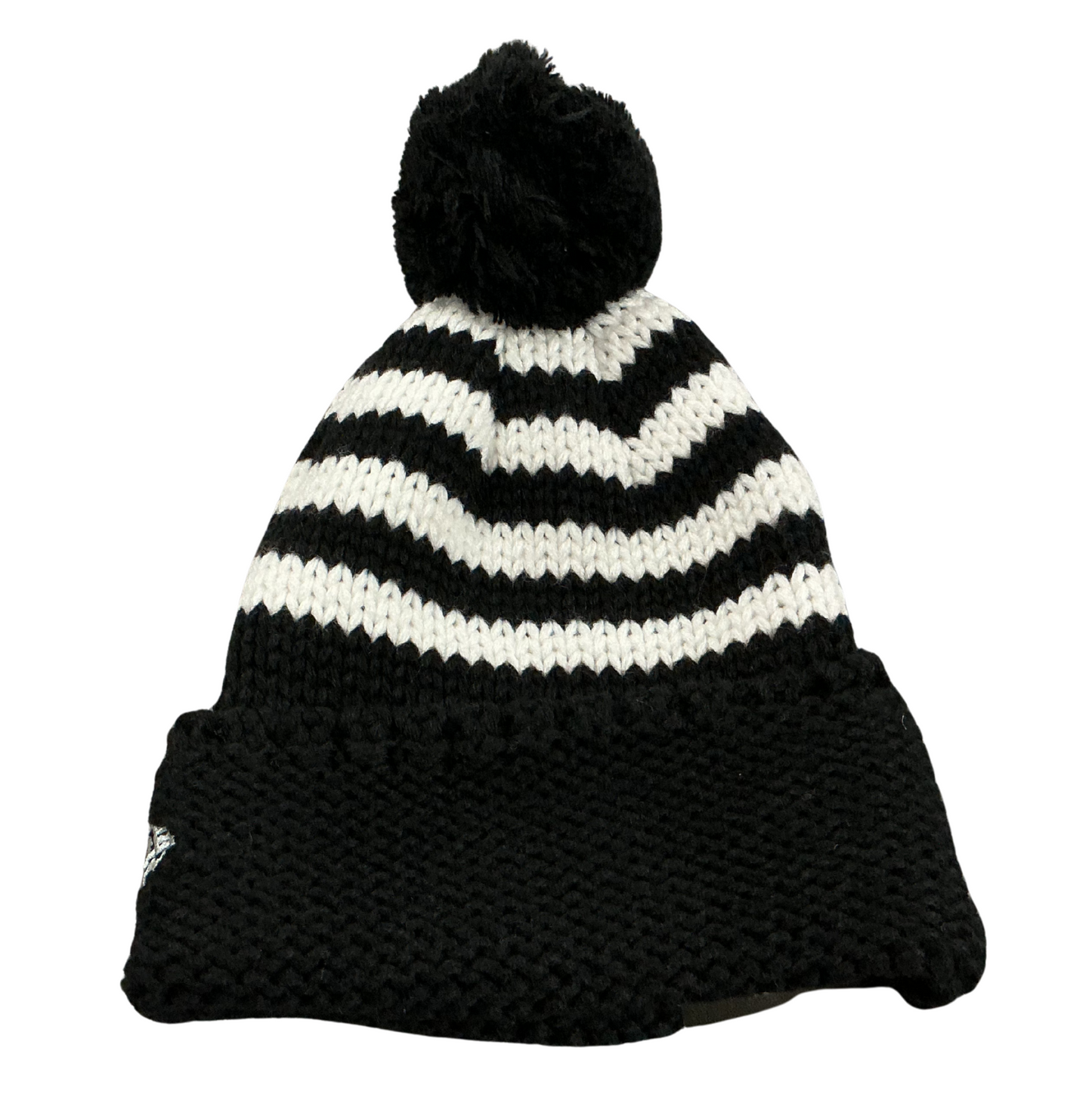 New Era Womens NFL Raiders Chunky Stripe Knit Beanie w/ Pom