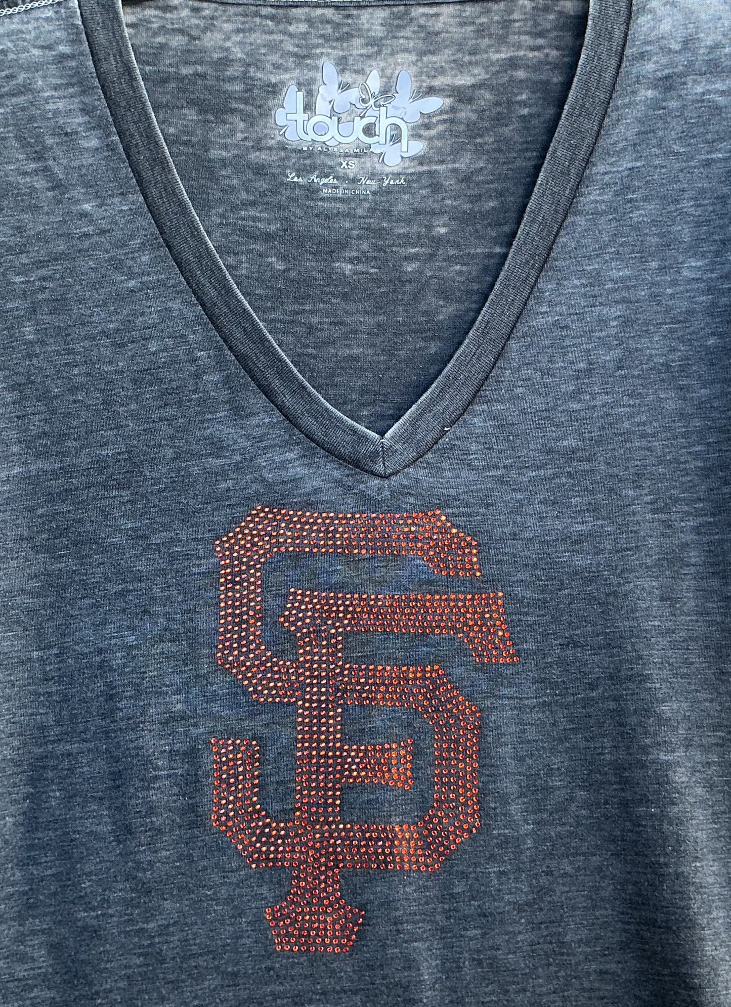 San Francisco Giants Baseball V-Neck Women's Dark Grey Gems T-Shirt