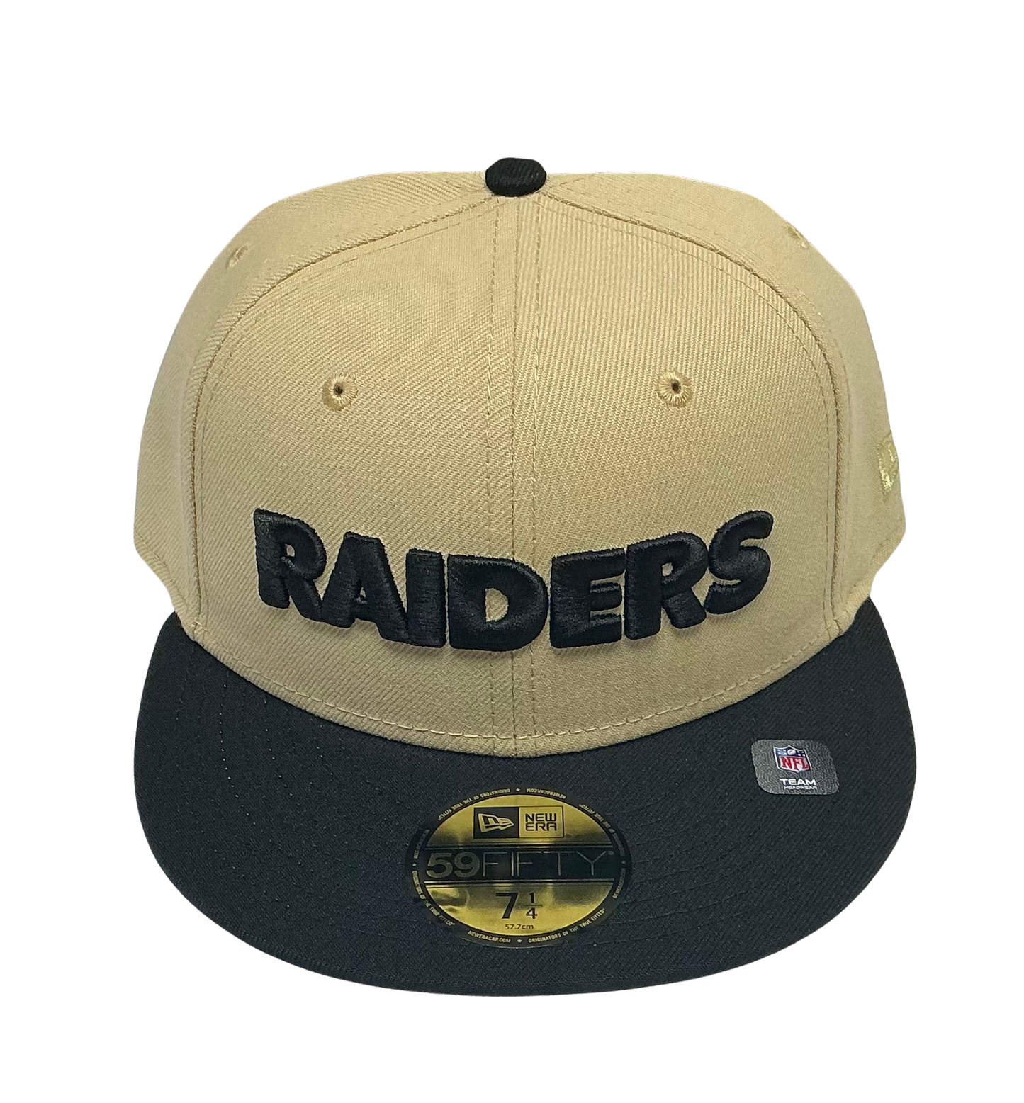 Las Vegas Raiders Cream Two Tone Black Letters New Era 59Fifty Fitted Hat