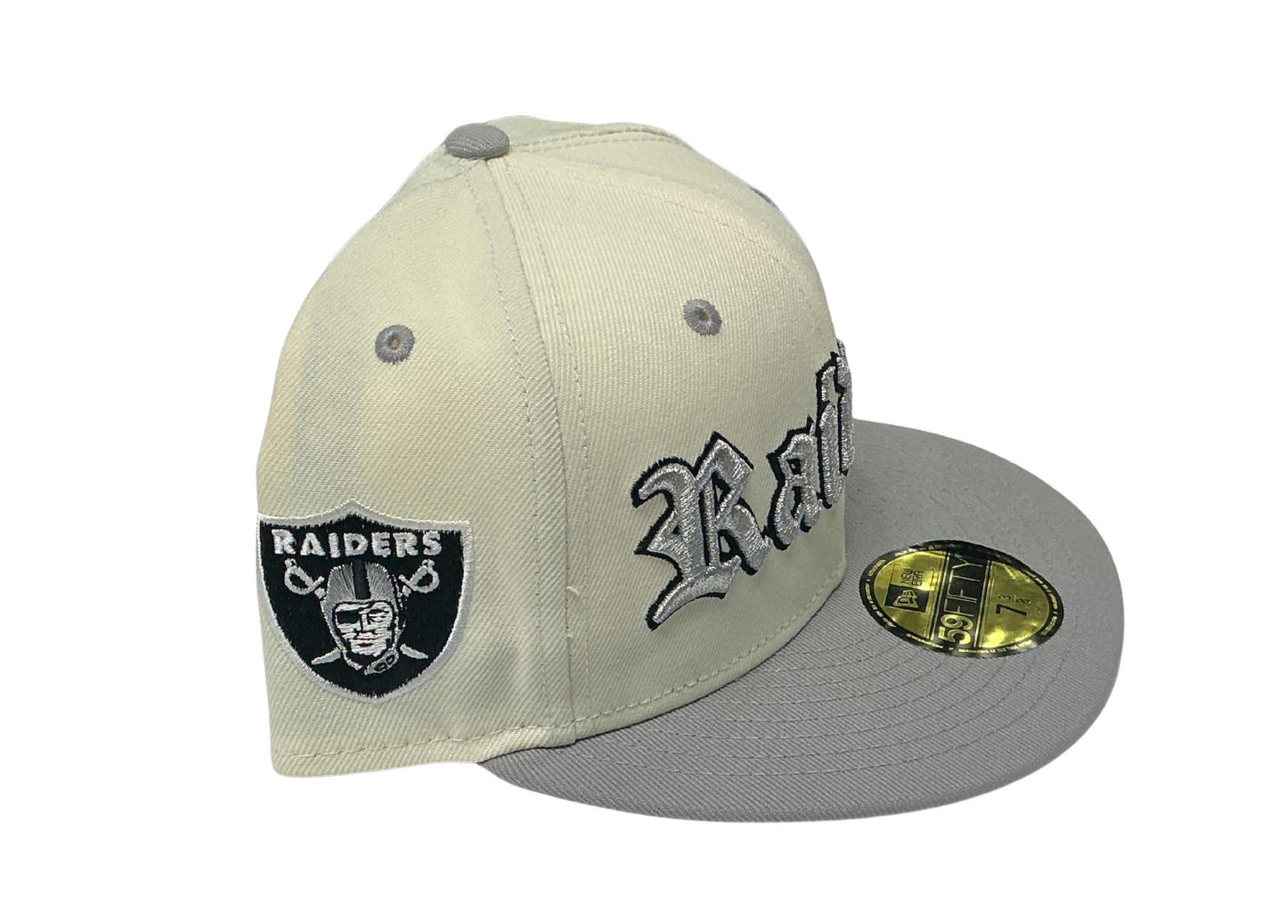 Las Vegas Raiders NFL New Era Two Tone Cream/Grey 59Fifty Fitted Hat