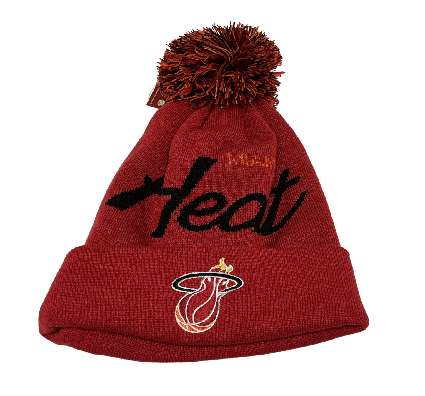 Mitchell & Ness Miami Heat Pom Cuffed Beanie
