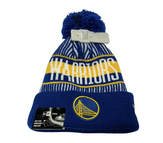 New Era Knit Stripped Golden State Warriors Pom Beanie