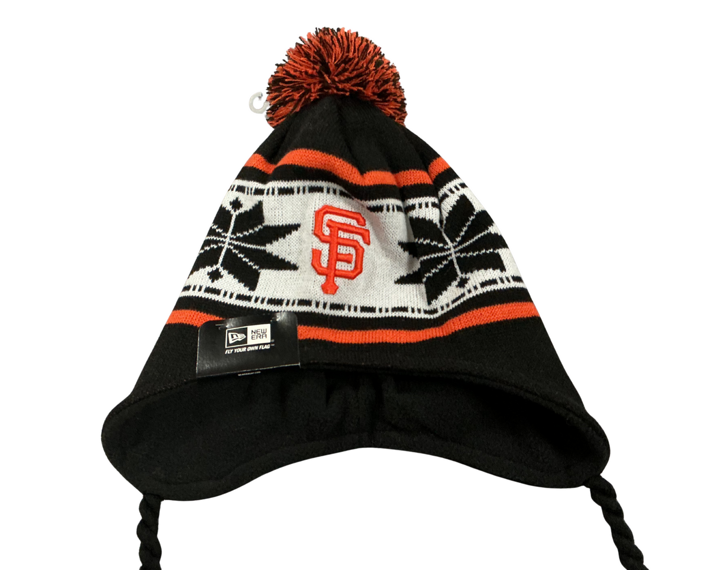 New Era MLB SF Giants Snowflake Knit Earflap Beanie w/ Pom
