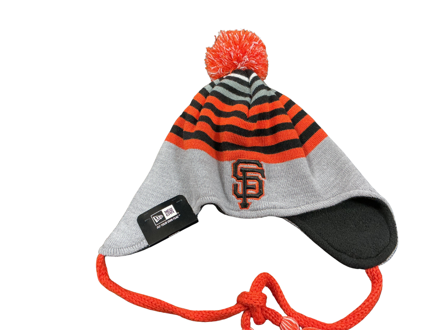 New Era MLB SF Giants Stripe Knit Earflap Beanie w/ Pom