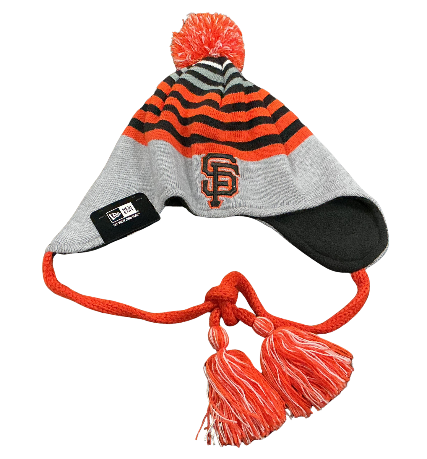 New Era MLB SF Giants Stripe Knit Earflap Beanie w/ Pom