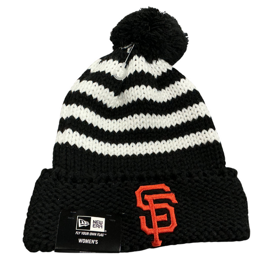New Era Womens MLB SF Giants Chunky Stripe Knit Beanie w/ Pom