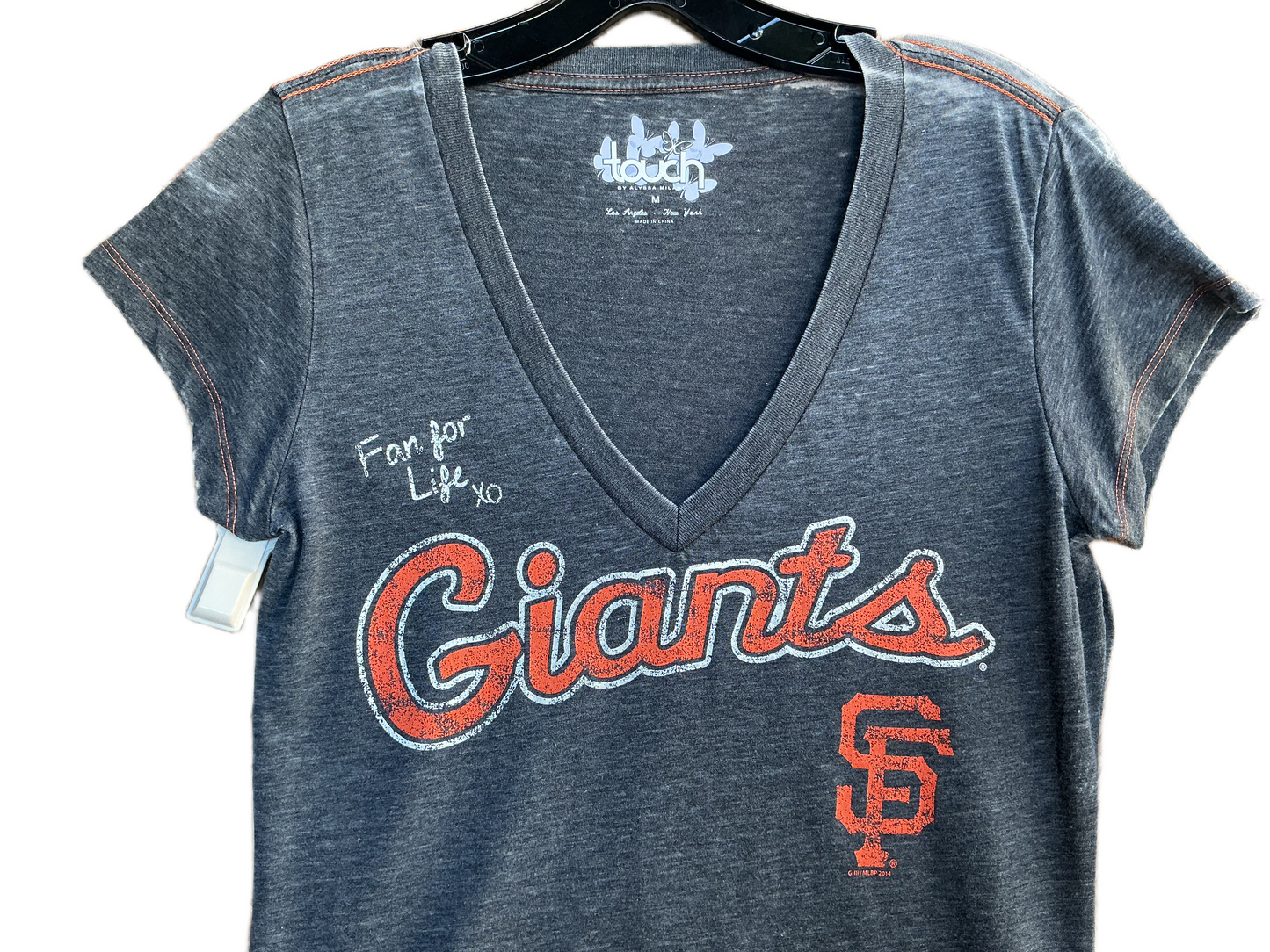 San Francisco Giants Baseball V-Neck Women's Dark Grey Fan For Life T-Shirt