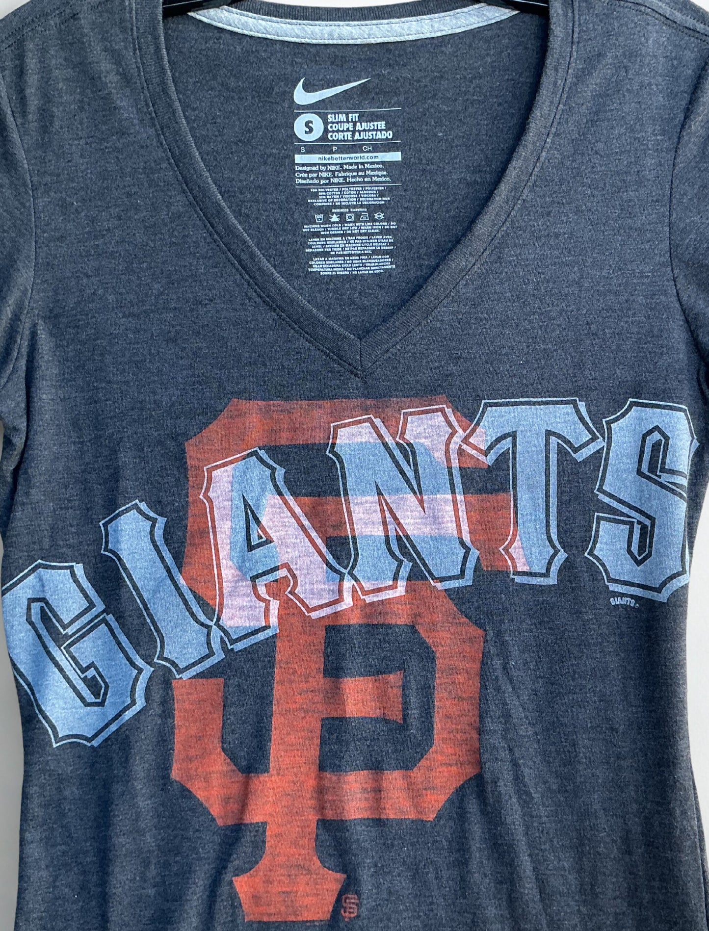 San Francisco Giants Baseball V-Neck Women's Dark Grey Slim Fit Nike T-Shirt